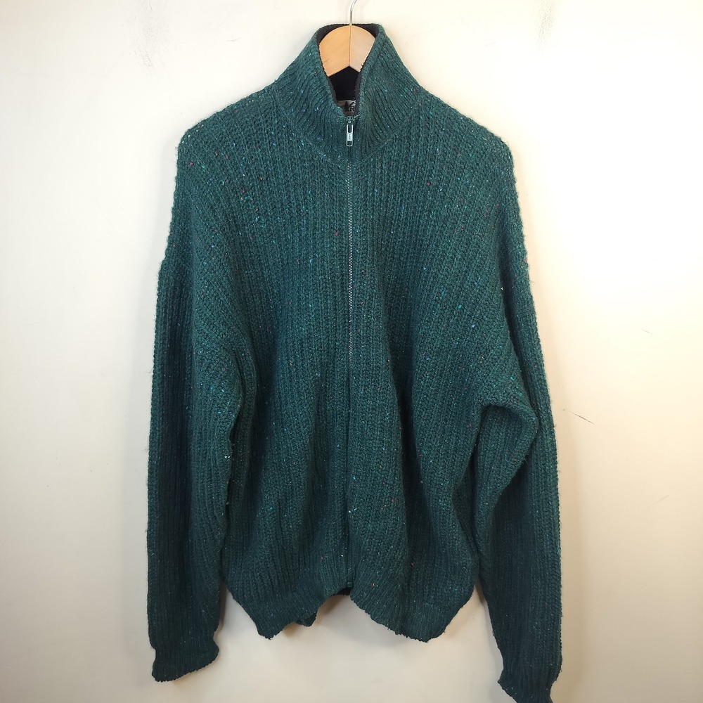REI Vintage Wool Zip Up Cardigan Sweater XL Mens Green Flecked USA Made